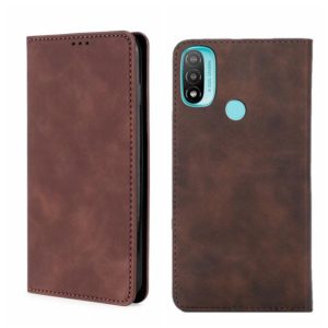 For Motorola Moto E20 Skin Feel Magnetic Horizontal Flip Leather Phone Case(Dark Brown) (OEM)