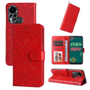 For Infinix Hot 11s Embossed Sunflower Leather Phone Case(Red) (OEM)