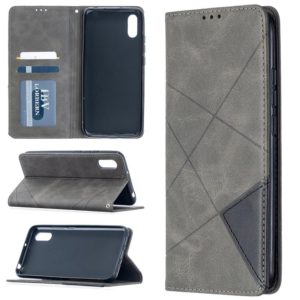 For Xiaomi Redmi 9C Rhombus Texture Horizontal Flip Magnetic Leather Case with Holder & Card Slots(Grey) (OEM)