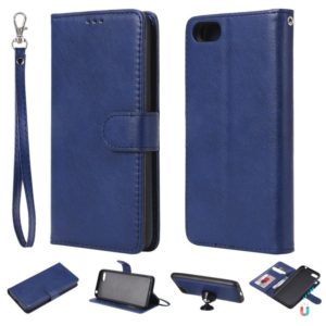 For Huawei Y5 Prime (2018) Solid Color Horizontal Flip Protective Case with Holder & Card Slots & Wallet & Photo Frame & Lanyard(Blue) (OEM)