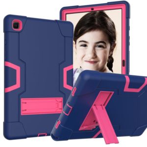 For Samsung Galaxy Tab A7 10.4 (2020) T500 Contrast Color Robot Shockproof Silicon + PC Protective Case with Holder(Navy Blue + Rose Red) (OEM)