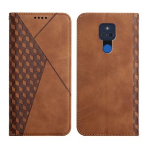 For Motorola Moto G Play 2021 Diamond Pattern Splicing Skin Feel Magnetic Horizontal Flip Leather Case with Card Slots & Holder & Wallet(Brown) (OEM)