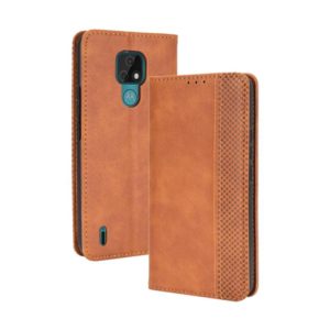 For Motorola Moto E7 Magnetic Buckle Retro Crazy Horse Texture Horizontal Flip Leather Case with Holder & Card Slots & Photo Frame(Brown) (OEM)