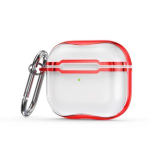 Electroplating Frame + Transparent TPU Earphone Protective Case with Hook For AirPods 3(Transparent + Red) (OEM)