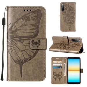 For Sony Xperia 10 IV Embossed Butterfly Leather Phone Case(Grey) (OEM)