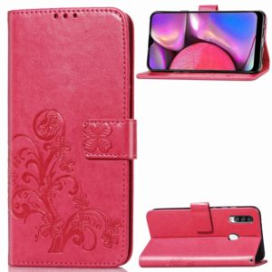 For Galaxy A20S Four-leaf Clasp Embossed Buckle Mobile Phone Protection Leather Case with Lanyard & Card Slot & Wallet & Bracket Function(Magenta) (OEM)