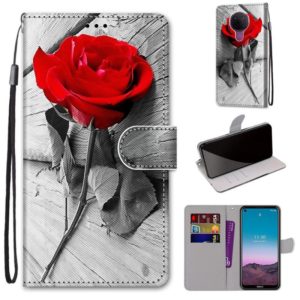 For Nokia 5.4 Coloured Drawing Cross Texture Horizontal Flip PU Leather Case with Holder & Card Slots & Wallet & Lanyard(Wood Red Rose) (OEM)