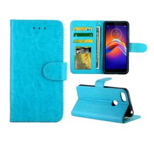 For Motorola MOTO E6 Play Crazy Horse Texture Leather Horizontal Flip Protective Case with Holder & Card Slots & Wallet & Photo Frame(Baby Blue) (OEM)
