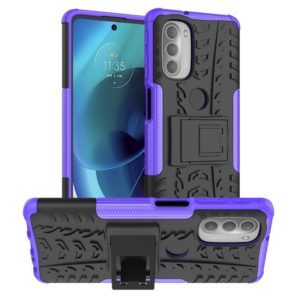 For Motorola Moto G51 5G Tire Texture TPU + PC Phone Case with Holder(Purple) (OEM)