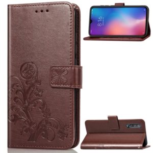 Lucky Clover Pressed Flowers Pattern Leather Case for Xiaomi Mi 9, with Holder & Card Slots & Wallet & Hand Strap(Brown) (OEM)