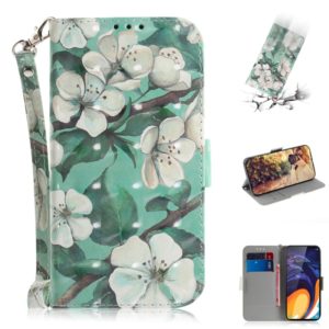 3D Colored Drawing Watercolor Flower Pattern Horizontal Flip Leather Case for Galaxy A60, with Holder & Card Slots & Wallet (OEM)