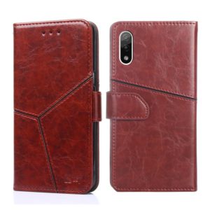For Sony Xperia Ace II Geometric Stitching Horizontal Flip Leather Phone Case(Dark Brown) (OEM)