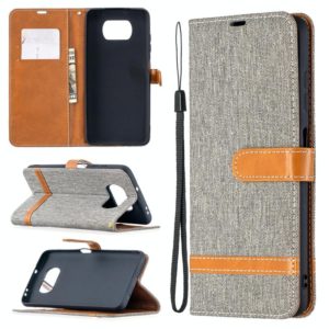 For Xiaomi Mi Poco X3 Color Matching Denim Texture Leather Case with Holder & Card Slots & Wallet & Lanyard(Gray) (OEM)