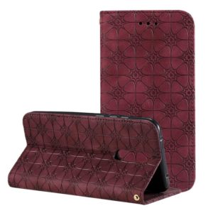 For Xiaomi Redmi 8A Lucky Flowers Embossing Pattern Magnetic Horizontal Flip Leather Case with Holder & Card Slots(Wine Red) (OEM)