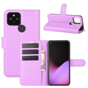 For Google Pixel 5 XL Litchi Texture Horizontal Flip Protective Case with Holder & Card Slots & Wallet(Purple) (OEM)
