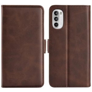 For Motorola Moto G52 4G Dual-side Magnetic Buckle Horizontal Flip Leather Phone Case(Brown) (OEM)