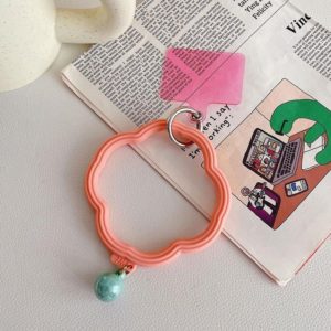 Flower-shaped Wave Phone Case Anti-lost Keychain Silicone Bracelet(Coral Orange) (OEM)