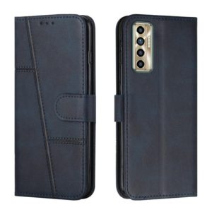 For Tecno Camon 17P Stitching Calf Texture Buckle Leather Phone Case(Blue) (OEM)
