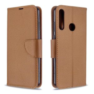 For Huawei Y6P Litchi Texture Pure Color Horizontal Flip PU Leather Case with Holder & Card Slots & Wallet & Lanyard(Brown) (OEM)