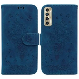 For Tecno Camon 17P Butterfly Rose Embossed Leather Phone Case(Blue) (OEM)