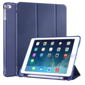 For iPad Air / Air 2 / 9.7 (2017) & (2018) 3-folding Horizontal Flip PU Leather + Shockproof TPU Case with Holder & Pen Slot(Dark Blue) (OEM)