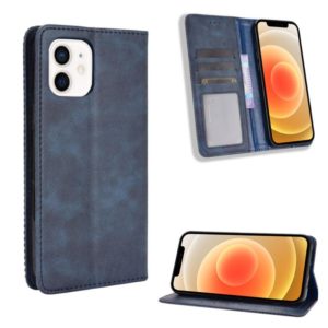 For iPhone 12 mini Magnetic Buckle Retro Pattern Horizontal Flip Leather Case with Holder & Card Slot & Wallet (Blue) (OEM)