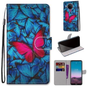 For Nokia 5.4 Coloured Drawing Cross Texture Horizontal Flip PU Leather Case with Holder & Card Slots & Wallet & Lanyard(Blue Red Butterfly) (OEM)