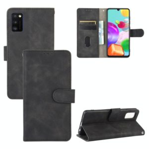 For Samsung Galaxy A41 (Eurasian Version) Solid Color Skin Feel Magnetic Buckle Horizontal Flip Calf Texture PU Leather Case with Holder & Card Slots & Wallet(Black) (OEM)