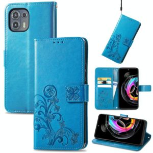 For Motorola Edge 20 Lite Four-leaf Clasp Embossed Buckle Mobile Phone Protection Leather Case with Lanyard & Card Slot & Wallet & Bracket Function(Blue) (OEM)