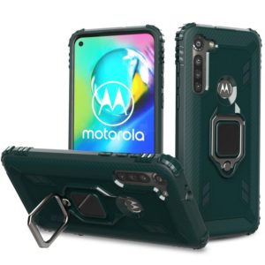 For Motorola Moto G8 Power Carbon Fiber Protective Case with 360 Degree Rotating Ring Holder(Green) (OEM)
