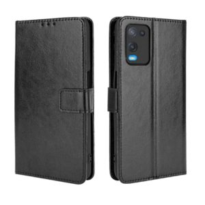 For OPPO A54 4G Retro Crazy Horse Texture Horizontal Flip Leather Case with Holder & Card Slots & Lanyard(Black) (OEM)