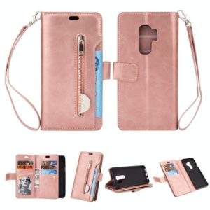 For Samsung Galaxy S9+ Multifunctional Zipper Horizontal Flip Leather Case with Holder & Wallet & 9 Card Slots & Lanyard(Rose Gold) (OEM)