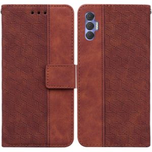 For Tecno Spark 8P Geometric Embossed Leather Phone Case(Brown) (OEM)