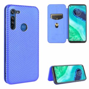 For Motorola Moto G8 Power(EU Version) Carbon Fiber Texture Horizontal Flip TPU + PC + PU Leather Case with Rope & Card Slot(Blue) (OEM)