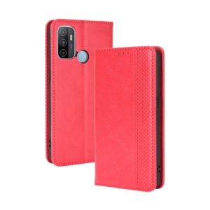 For OPPO A53 2020 / A53S 2020 / A33 Magnetic Buckle Retro Crazy Horse Texture Horizontal Flip Leather Case with Holder & Card Slots & Photo Frame(Red) (OEM)