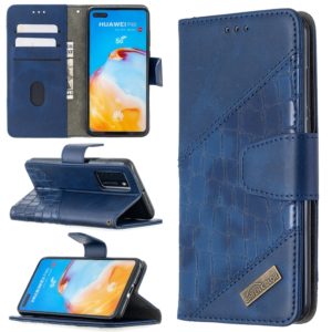 For Huawei P40 Matching Color Crocodile Texture Horizontal Flip PU Leather Case with Holder & Card Slots & Wallet(Blue) (OEM)