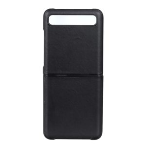 For Galaxy Z Flip Genuine Leather Lambskin Texture Folding Protective Case(Black) (OEM)