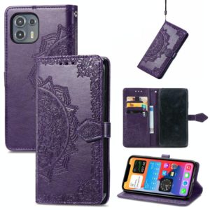 For Motorola Edge 20 Lite Mandala Embossing Pattern Horizontal Flip Leather Case with Holder & Card Slots & Wallet & Lanyard(Purple) (OEM)
