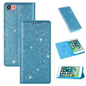 For iPhone 8 / 7 Ultrathin Glitter Magnetic Horizontal Flip Leather Case with Holder & Card Slots(Sky Blue) (OEM)