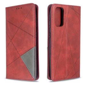 For Galaxy S20 Rhombus Texture Horizontal Flip Magnetic Leather Case with Holder & Card Slots(Red) (OEM)