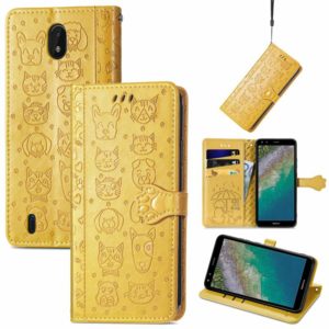 For Nokia C01 Plus Lovely Cat and Dog Embossing Pattern Horizontal Flip Leather Case , with Holder & Card Slots & Wallet & Cartoon Clasp & Lanyard(Yellow) (OEM)