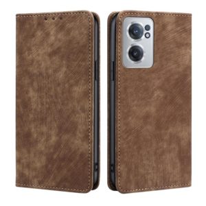 For OnePlus Nord CE 2 5G RFID Anti-theft Brush Magnetic Leather Phone Case(Brown) (OEM)
