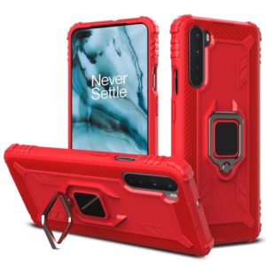 For OnePlus Nord Carbon Fiber Protective Case with 360 Degree Rotating Ring Holder(Red) (OEM)
