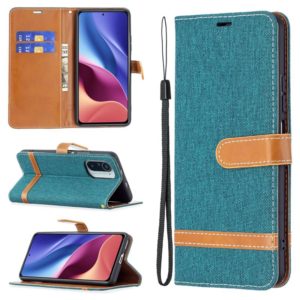 For Xiaomi Mi 11i / Poco F3 / Redmi K40 Color Matching Denim Texture Horizontal Flip Leather Case with Holder & Card Slots & Wallet & Lanyard(Green) (OEM)