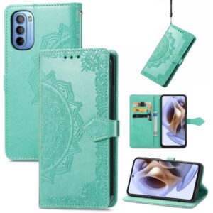 For Motorola Moto G31 Mandala Flower Embossed Flip Leather Phone Case(Green) (OEM)