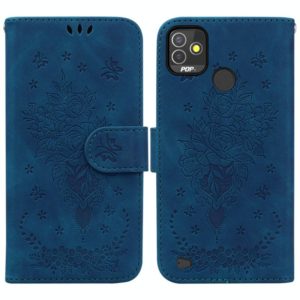 For Tecno Pop 5P Butterfly Rose Embossed Leather Phone Case(Blue) (OEM)