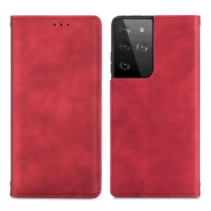 For Samsung Galaxy S21 Ultra Retro Skin Feel Business Magnetic Horizontal Flip Leather Case with Holder & Card Slots & Wallet & Photo Frame(Red) (OEM)