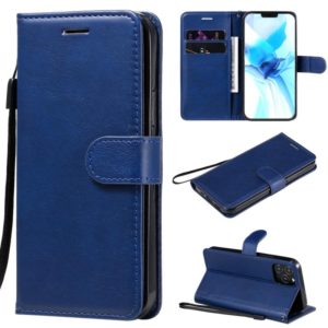 For iPhone 12 / 12 Pro Solid Color Horizontal Flip Protective Leather Case with Holder & Card Slots & Wallet & Photo Frame & Lanyard(Blue) (OEM)