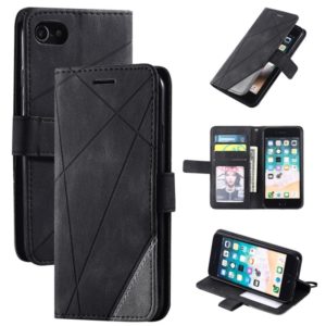 For iPhone SE 2022 / SE 2020 / 8 / 7 Skin Feel Splicing Horizontal Flip Leather Case with Holder & Card Slots & Wallet & Photo Frame(Black) (OEM)