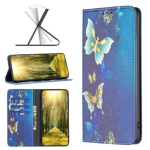 For Nokia G11 / G21 Colored Drawing Pattern Invisible Magnetic Leather Phone Case(Gold Butterflies) (OEM)